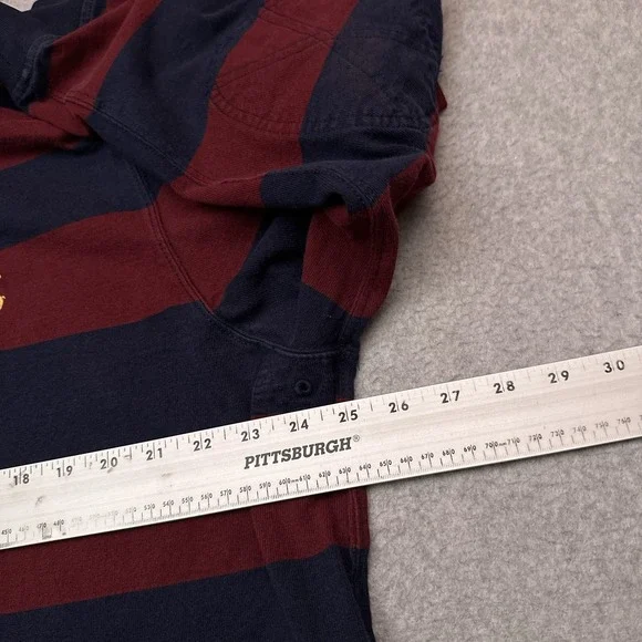 VTG Polo Ralph Lauren Rugby Hoodie Mens XL Red Blue Striped Collared Distressed - Picture 3 of 11